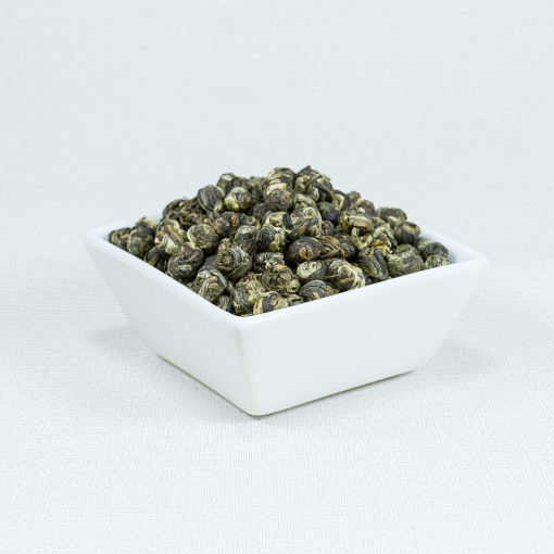 Grüner Tee ﻿China Dragon Pearls Bio in weißer Schale